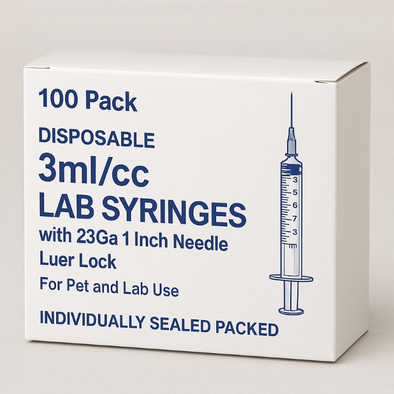 100 pcs Disposable 3 mL Lab Syringes with 23 Ga 1″ Needle Luer Lock Pack